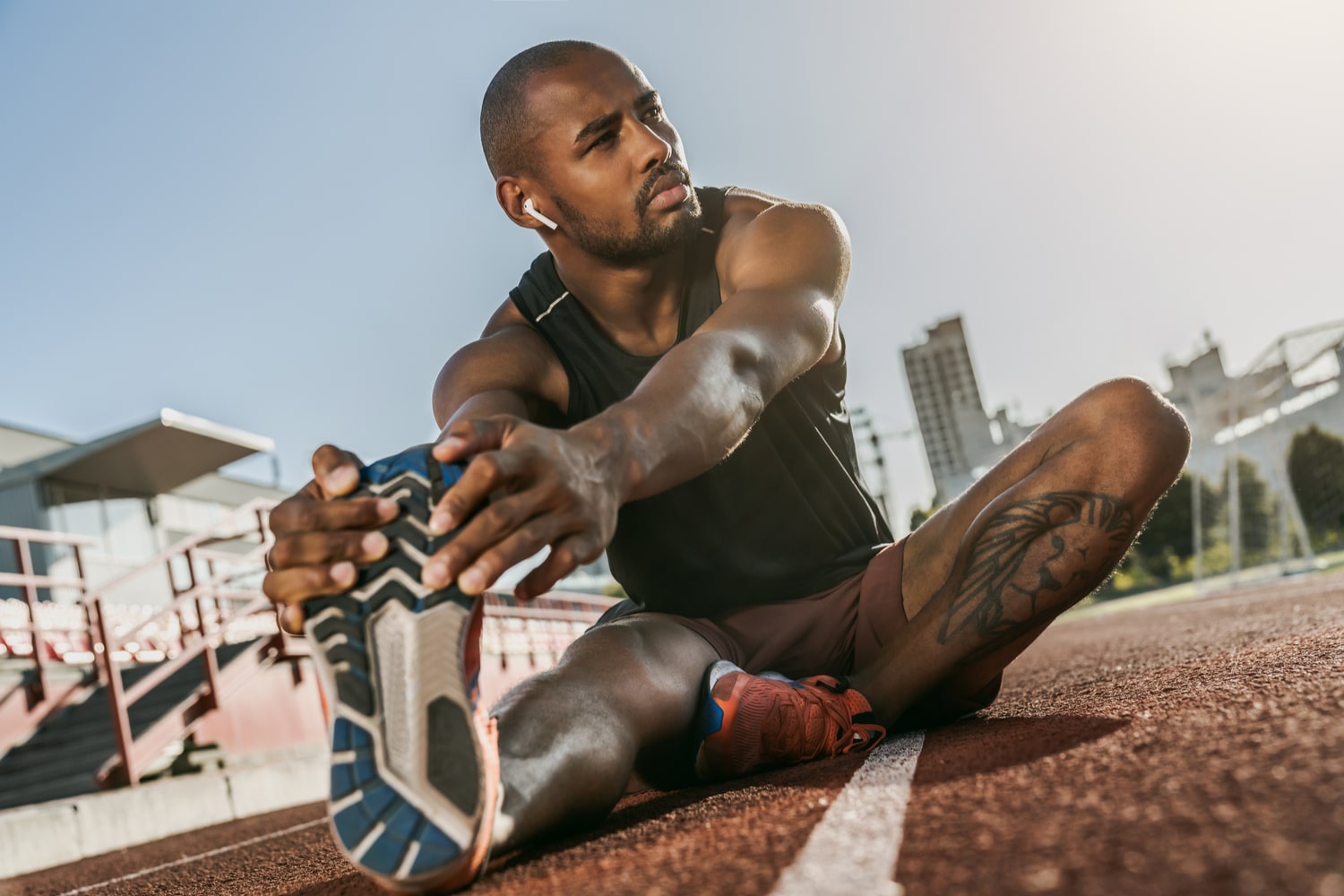 Athlete stretching calves