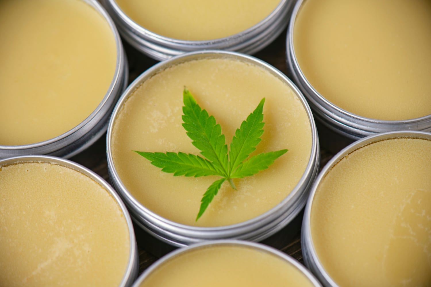 Cannabis leaf resting on cannabis topical